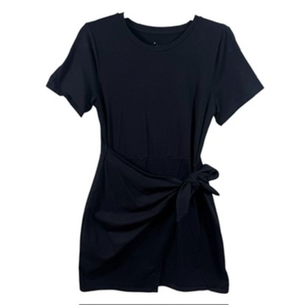A New Day Black Tie Front T-Shirt Dress Short Sleeve Modal Blend Womens S EUC